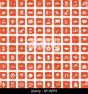 100 cow icons set grunge orange Stock Vector