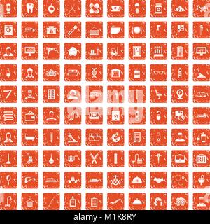 100 craft icons set grunge orange Stock Vector