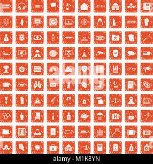 100 crime icons set grunge orange Stock Vector