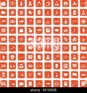 100 criminal offence icons set grunge orange Stock Vector