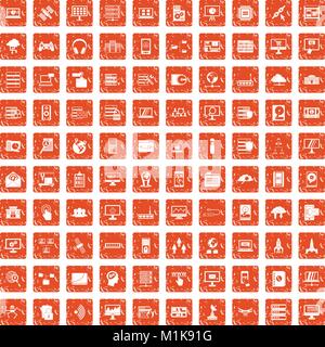 100 database and cloud icons set grunge orange Stock Vector