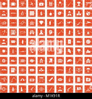 100 antiterrorism icons set grunge orange Stock Vector