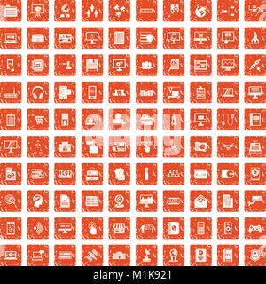 100 database icons set grunge orange Stock Vector
