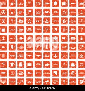 100 delivery icons set grunge orange Stock Vector