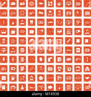 100 department icons set grunge orange Stock Vector