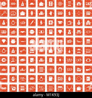100 deposit icons set grunge orange Stock Vector