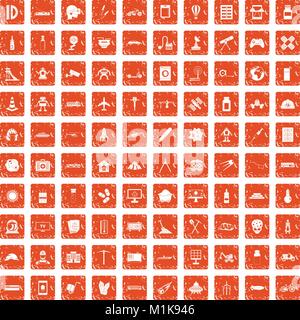 100 development icons set grunge orange Stock Vector