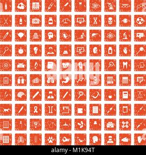 100 diagnostic icons set grunge orange Stock Vector