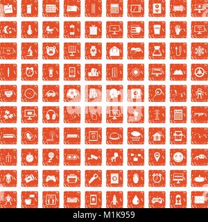 100 app icons set grunge orange Stock Vector