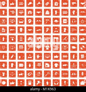 100 different gestures icons set grunge orange Stock Vector