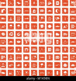 100 dispatcher icons set grunge orange Stock Vector