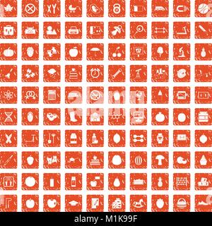 100 apple icons set grunge orange Stock Vector