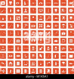 100 doctor icons set grunge orange Stock Vector