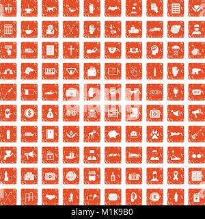 100 donation icons set grunge orange Stock Vector