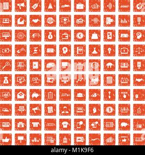 100 e-commerce icons set grunge orange Stock Vector