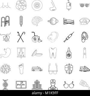 Pharmaceutical chemist icons set, outline style Stock Vector