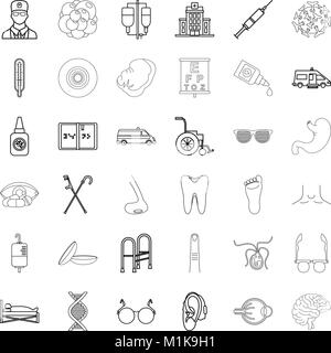 Health worker icons set, outline style Stock Vector