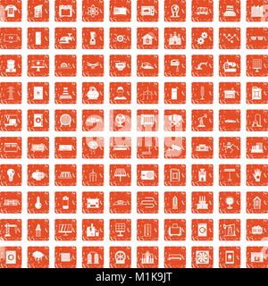 100 electrical engineering icons set grunge orange Stock Vector
