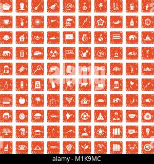 100 elephant icons set grunge orange Stock Vector