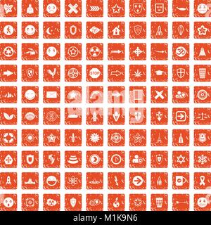 100 emblem icons set grunge orange Stock Vector