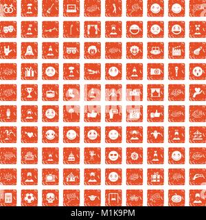 100 emotion icons set grunge orange Stock Vector