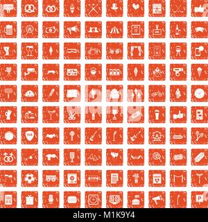100 events icons set grunge orange Stock Vector