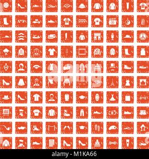 100 fashion icons set grunge orange Stock Vector
