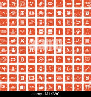 100 activity icons set grunge orange Stock Vector