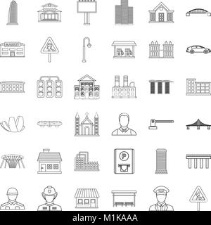 Huge city icons set, outline style Stock Vector