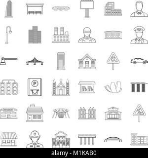 City council icons set, outline style Stock Vector