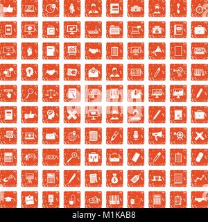 100 finance icons set grunge orange Stock Vector