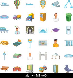 Citywide icons set, cartoon style Stock Vector