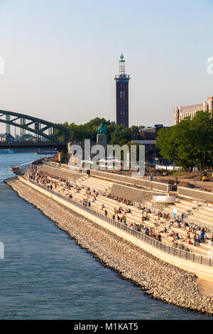 Germany, Cologne, the Rhine boulevard in the district Deutz, the large perron on the banks of the river Rhine between the the Hohenzollern Bridge and  Stock Photo