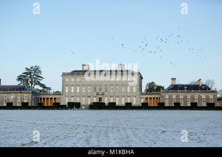 Castletown House and Parklands covered in snow on a cold January morning. Clear sky. Celbridge, County Kildare, Ireland Stock Photo