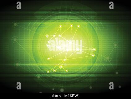 Bright green technology communication vector background with gear and low poly HUD elements Stock Vector