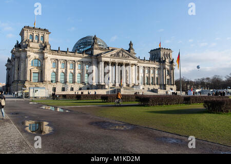 Reichstag historic building in Berlin is the meeting place of the Bundestag, the lower house of Germany’s national legislature. Blue sky Stock Photo