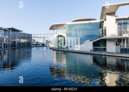 Berlin modern architecture of German Federal Government and Chancellery building located by the River Spree. Blue sky Stock Photo