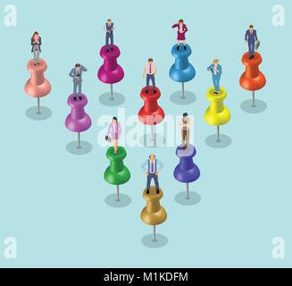 Business Team Over Pushpins. All the objects are in different layers and each one can be use without background and other objects. Stock Vector