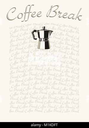 Artistic background representing a drawing of an Italian Coffee Pot with the words Coffee Break Stock Photo