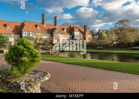 The Laboratory at RHS Garden, Wisley ,which was built in 1914-1916 to resemble a half-timbered Tudor house ,so not as old as it's appearance  suggests Stock Photo