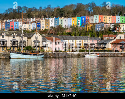 Colourful terraced houses above Bristol's floating harbour in Clifton Wood Bristol UK Stock Photo
