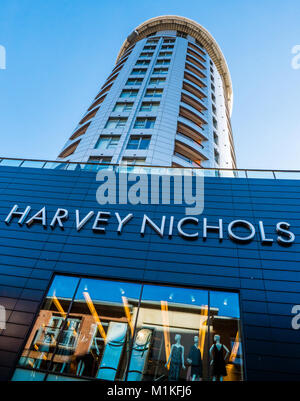 Bristol branch of Harvey Nichols department store and Eclipse Tower in Cabot Circus shopping mall  - UK Stock Photo