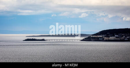 View of Birnbeck Pier Weston super Mare and Sand Point beyond from Brean Down in Somerset UK Stock Photo