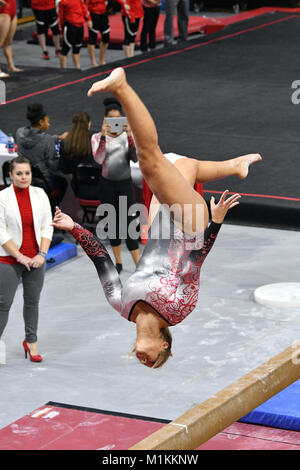 Philadelphia, Pennsylvania, USA. 28th Jan, 2018. Southeast Missouri State Redhawks gymnast LINDSEY BATES competes on balance beam during a gymnastics meet of 2018 held in Philadelphia, PA. Credit: Ken Inness/ZUMA Wire/Alamy Live News Stock Photo