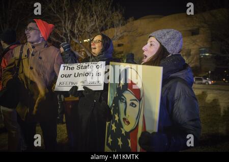 Washington, DC, USA. 30th Jan, 2018. Activists run a protest evening Tuesday, State of the Union events against President Donald Trump's speech. Civil rights advocates from the NAACP and the women leading the ''MeToo'' movement are among those who will hold events to counter the State of the Union address. Credit: ZUMA Press, Inc./Alamy Live News Stock Photo