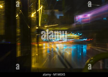 Poznan, Wielkopolska, Poland. 31st Jan, 2018. January 31, 2018 - Poznan, Poland - The landscapes painted by the road lights on the rainy day. In the picture: a view from the bus. Credit: Dawid Tatarkiewicz/ZUMA Wire/Alamy Live News Stock Photo