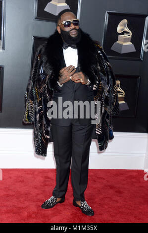 Rick Ross attends the 60th Annual Grammy Awards 2018 at Madison Square Garden on January 28, 2018 in New York City. Stock Photo