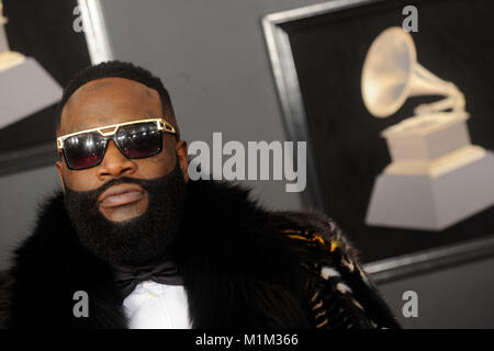 Rick Ross attends the 60th Annual Grammy Awards 2018 at Madison Square Garden on January 28, 2018 in New York City. Stock Photo