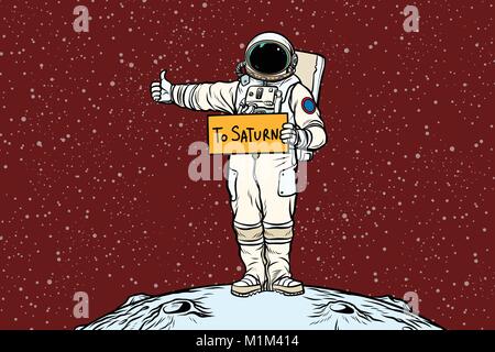 Astronaut hitch rides on Saturn Stock Vector