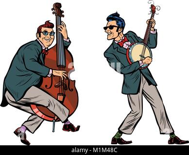 rockabilly jazz musicians, double bass and banjo Stock Vector